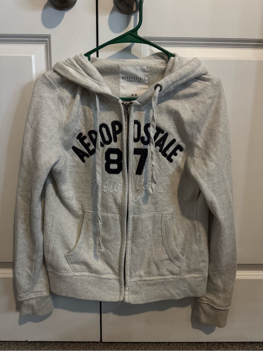 Aeropostale 87 light Gray cream Zip Hoodie Jacket